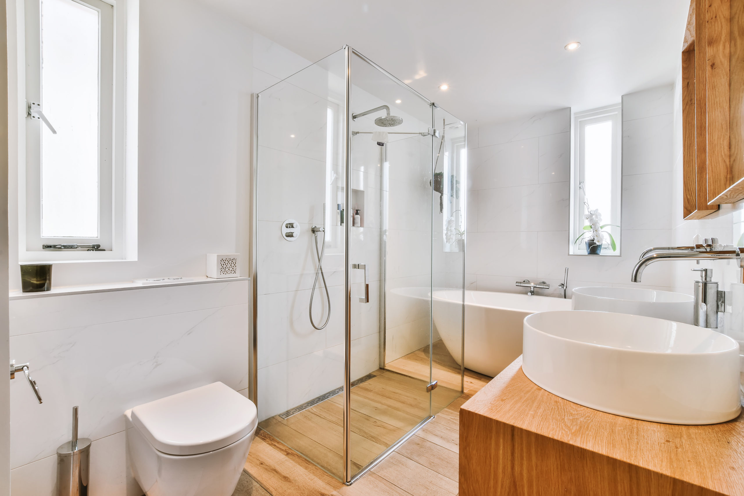 Bathroom with marble walls